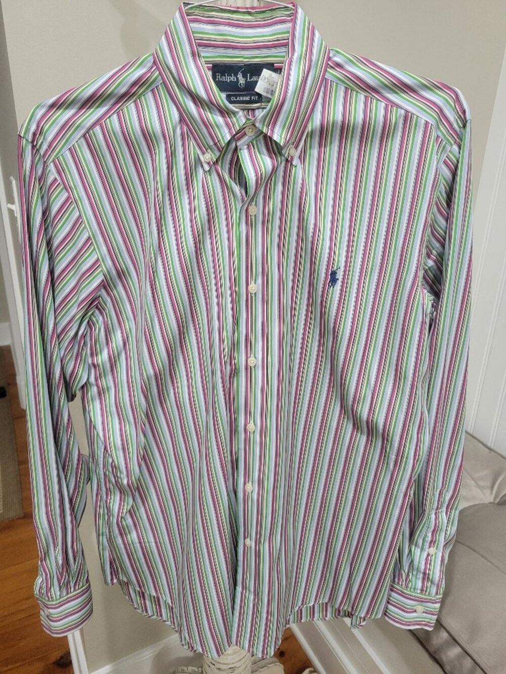 Men's Ralph Lauren Classic Fit Shirt 15 1/2 Medium Long Sleeve Colorful Stripe